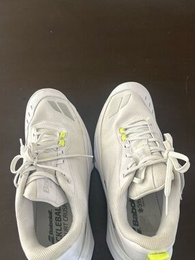 Men’s White Athletic Tennis Shoes with Neon Accents